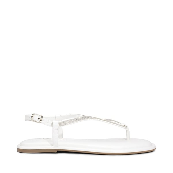 Ankle Strap Rhinestone Flat Sandals - WHITE - 2